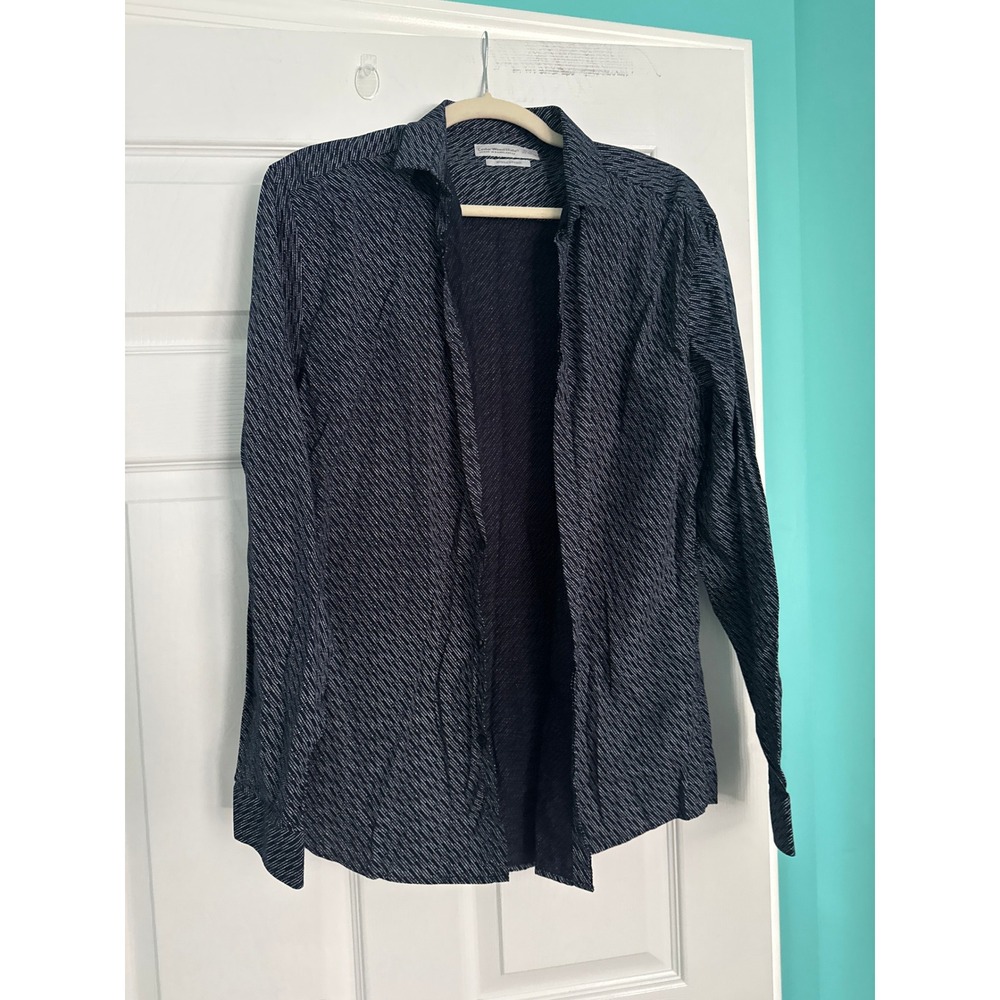 Cedar Wood State Mens Navy Blue White Geometric Dot Button Down Shirt 15.5 39-40